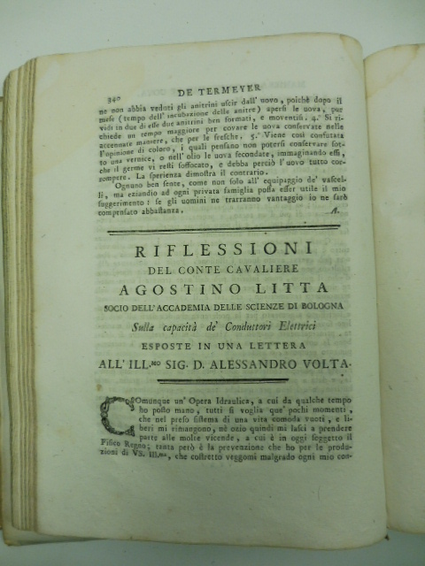 Riflessioni del conte cavaliere Agostino Litta... sulla capacità de' conduttori elettrici esposte in una lettera all'ill.mo sig. D. Alessandro Volta